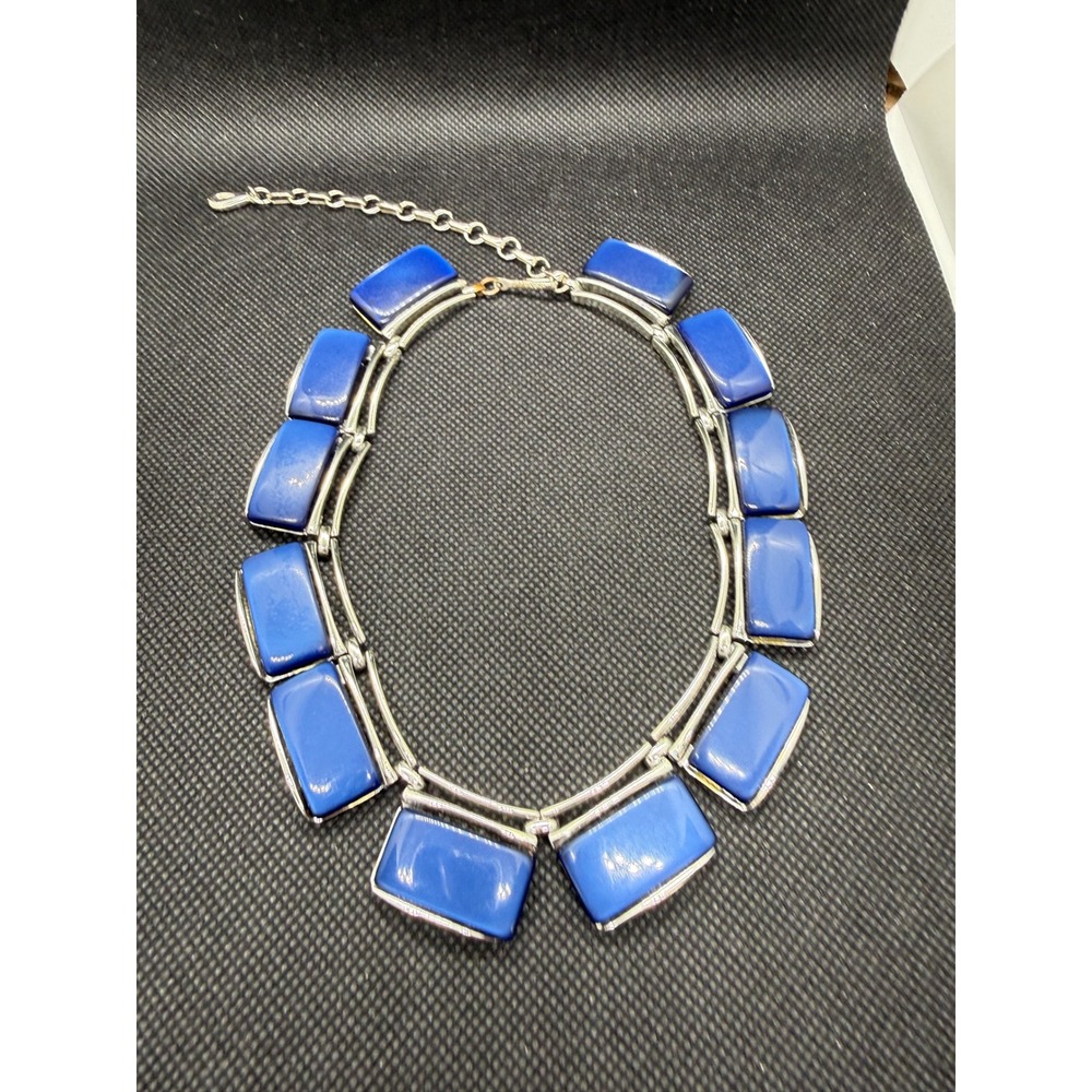 Vintage Lisner Blue Thermoset Silver Tone Collar Necklace Mid Century Modern